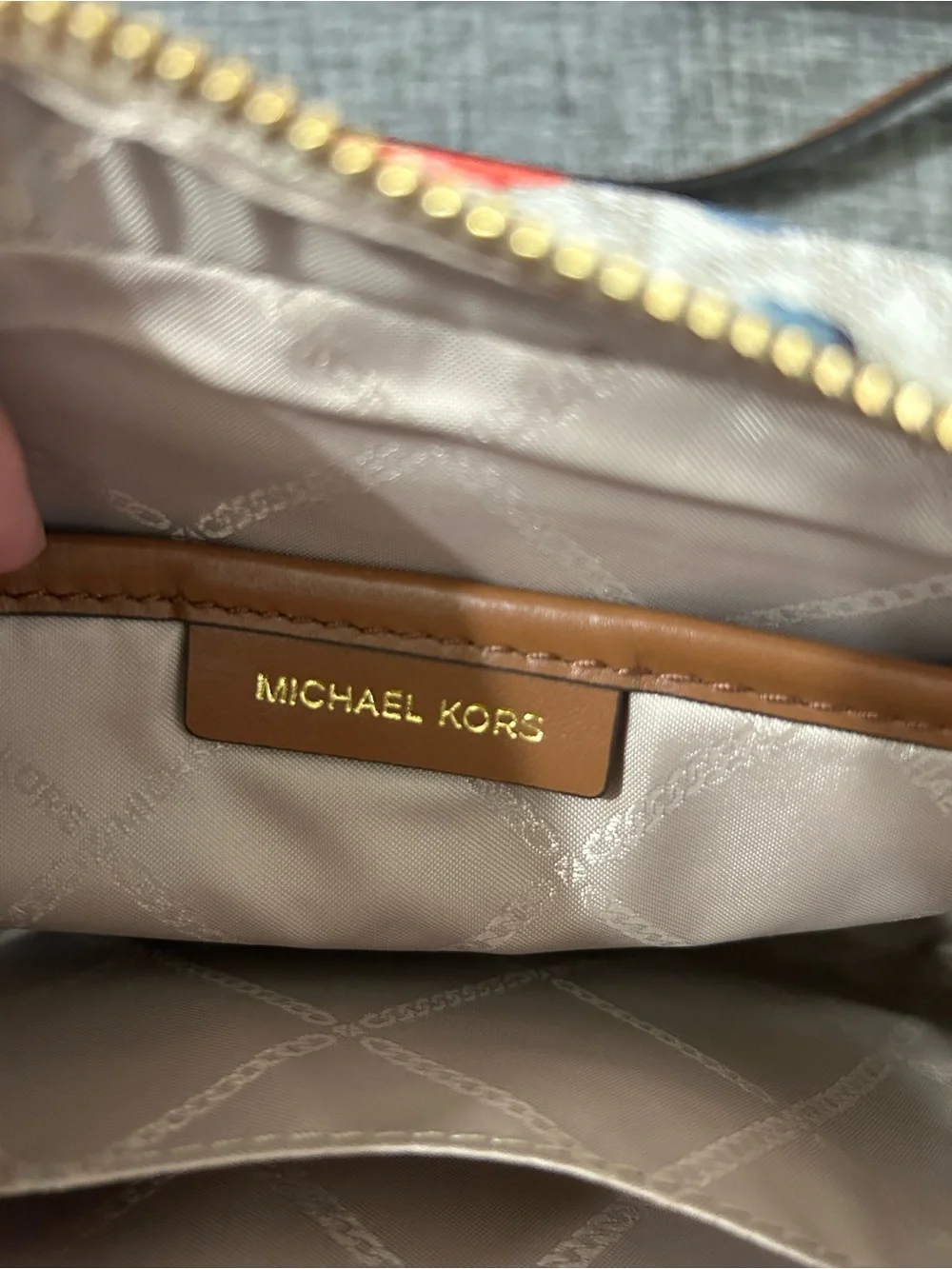 Michael Kors Floral MK Logo Crossbody Bag in White, Coral and Blue